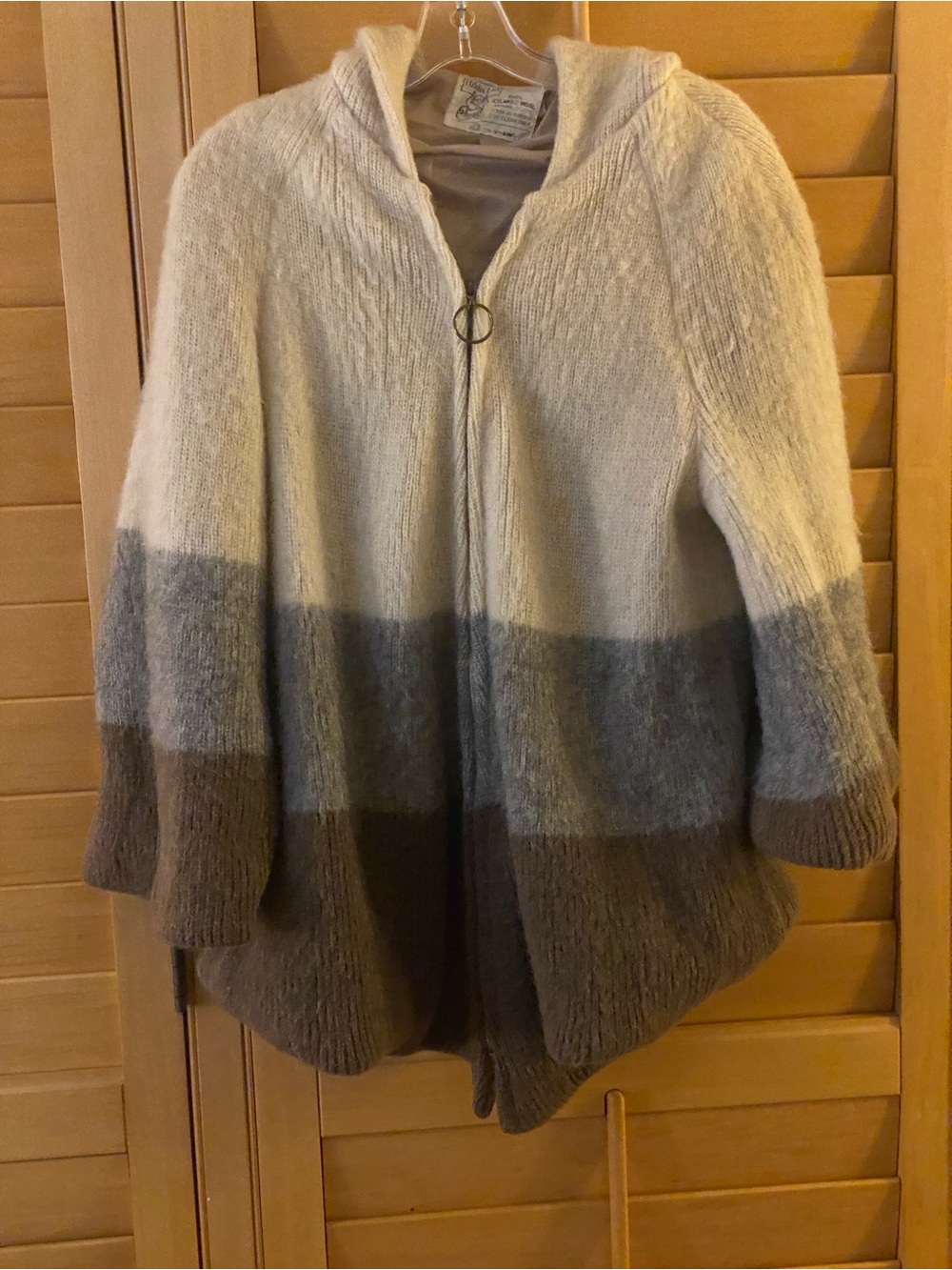 Vintage Icewool Alafoss Icelandic Wool Hooded Colorblock Zip Cardigan Jacket L